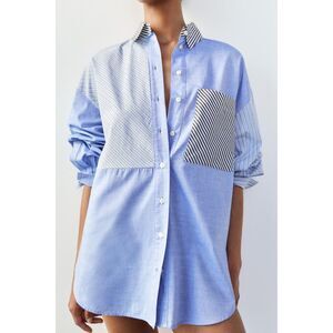 NWT ZARA OVERSIZED LINEN BLEND SHIRT  stripes 8372/058/104